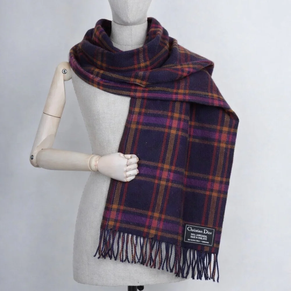 Christian Dior lambswool plaid scarf